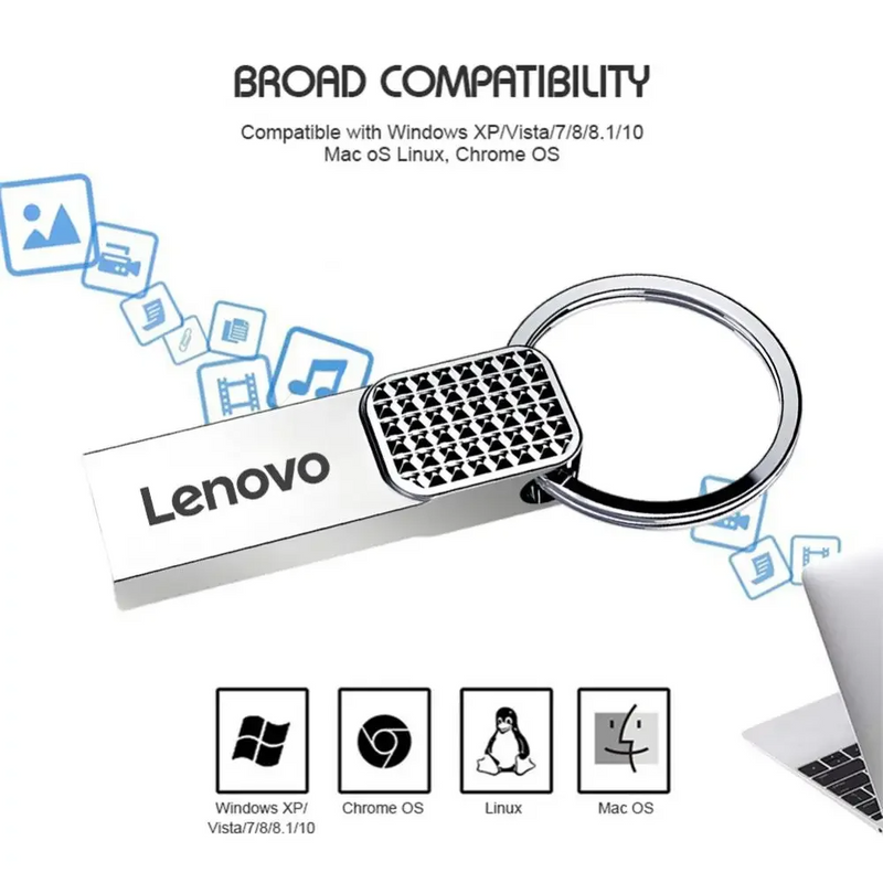 Lenovo - Mini clé USB 2TO en métal Haute Vitesse + Adaptateur Type-C OFFERT