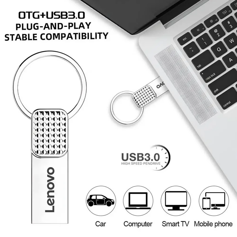 Lenovo - Mini clé USB 2TO en métal Haute Vitesse + Adaptateur Type-C OFFERT