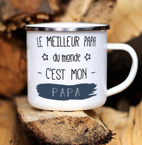 Mug en émail personnalisé PAPA - Livraison offerte