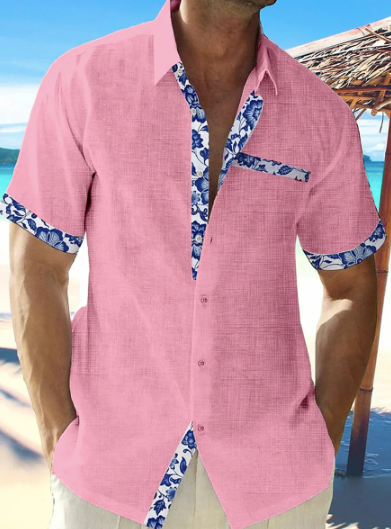 Chemise en lin à manches courtes pour homme