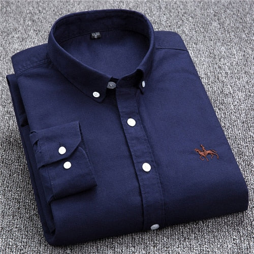 Chemise type Oxford en coton à manches longues pour homme - Livraison offerte