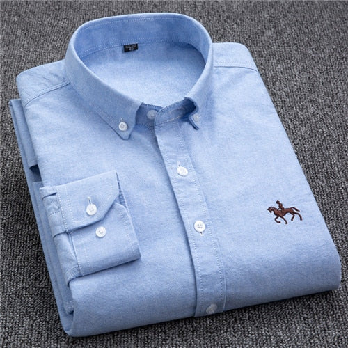 Chemise type Oxford en coton à manches longues pour homme - Livraison offerte