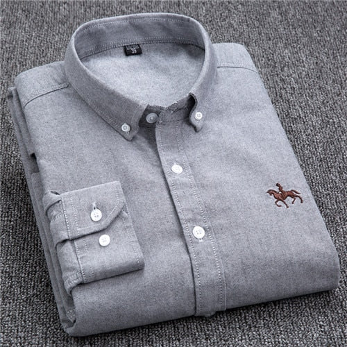 Chemise type Oxford en coton à manches longues pour homme - Livraison offerte