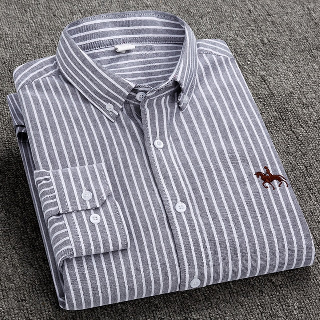 Chemise type Oxford en coton à manches longues pour homme - Livraison offerte