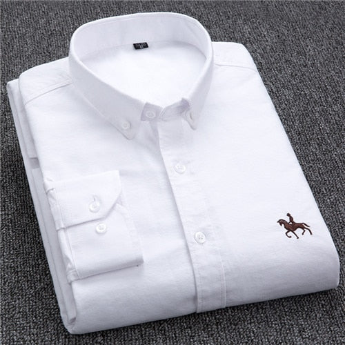 Chemise type Oxford en coton à manches longues pour homme - Livraison offerte