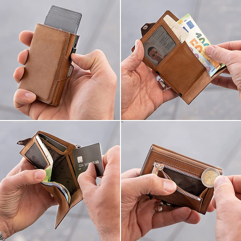 Porte-cartes de crédit Pop-Up avec protection RFID - Cuir véritable