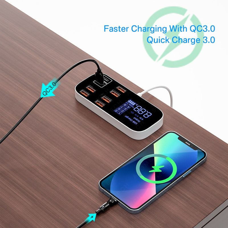 Station de charge multi-rapide USB 8 ports avec affiche LED - Livraison offerte