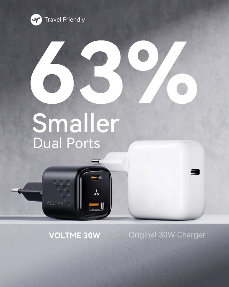 Mini chargeur Charge rapide 30W 2 en 1 - USB + Type C