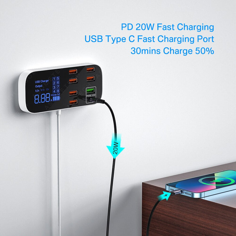 Station de charge multi-rapide USB 8 ports avec affiche LED - Livraison offerte