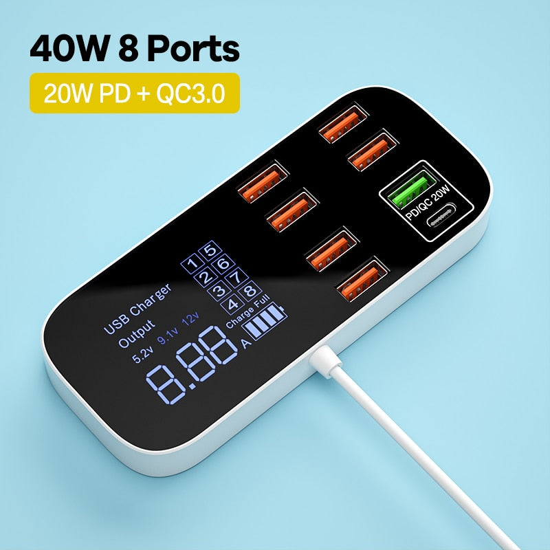 Station de charge multi-rapide USB 8 ports avec affiche LED - Livraison offerte