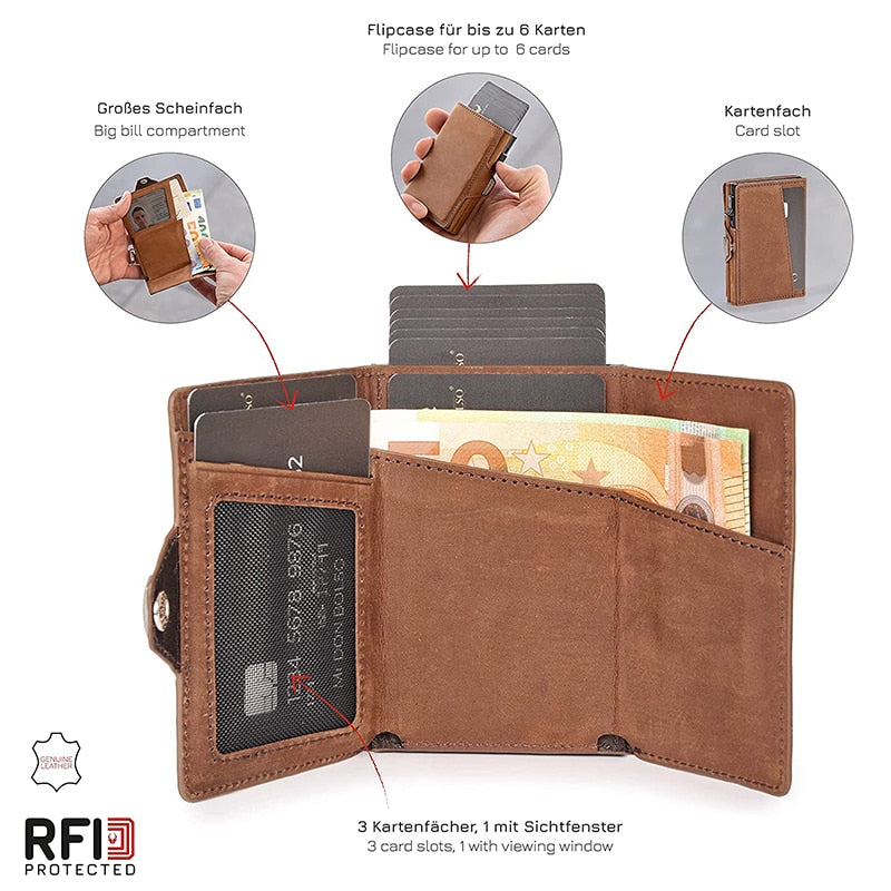 Porte-cartes de crédit Pop-Up avec protection RFID - Cuir véritable