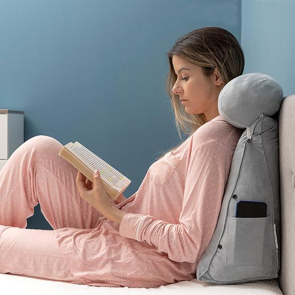 Coussin de Lecture Triangulaire avec Appui-tête et Poche Latérale - Livraison offerte