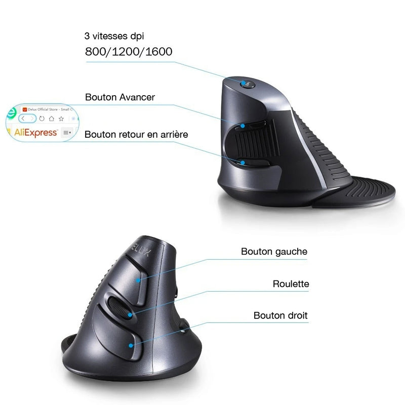 Souris sans fil deluxe ergonomique - Livraison Offerte