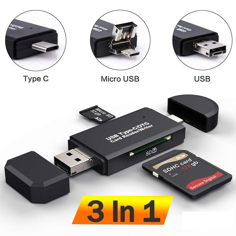 Lecteur de Carte 3-en-1 Micro USB - USB - Type C pour Android