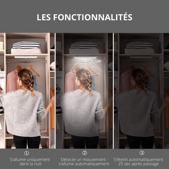 Lot de 2 Réglettes sans fil à détecteur de mouvement