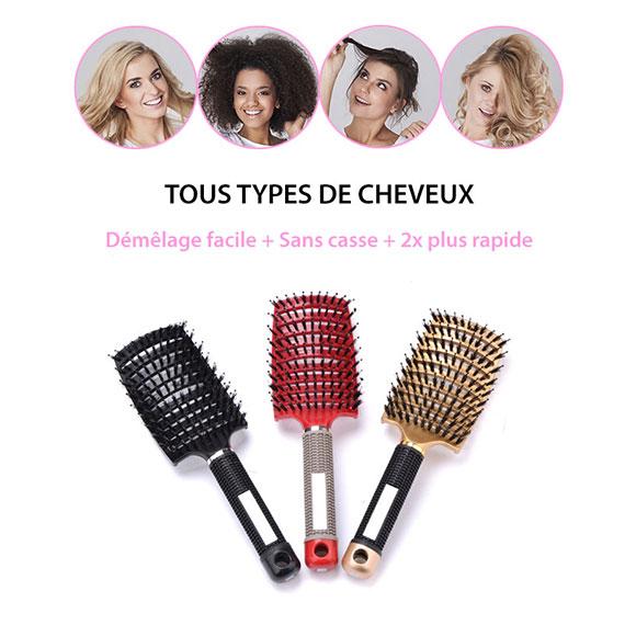 Brosse à cheveux en poils de sanglier - Anti casse